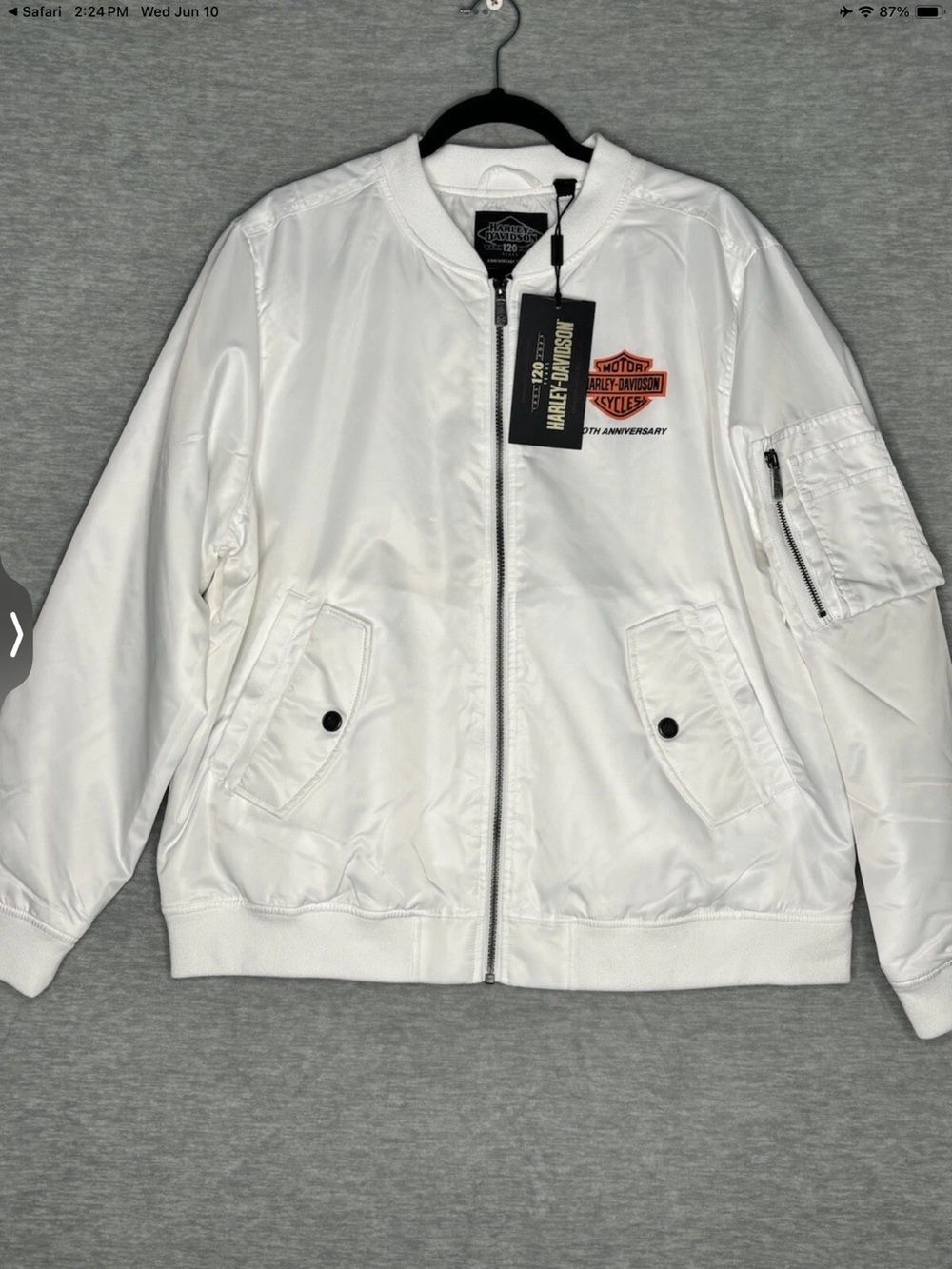 Harley-Davidson Women’s White Satin Bomber Jacket - 120th Anniversary